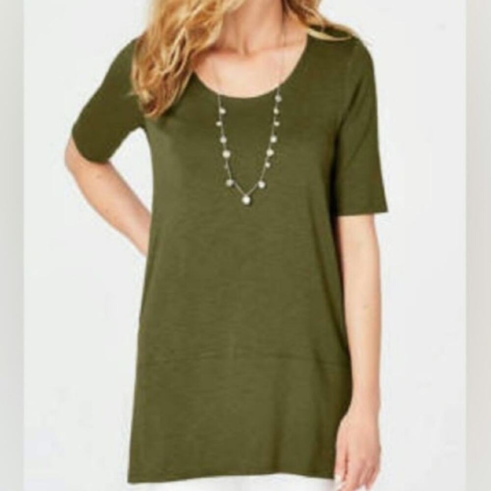 NWT J. Jill Pima Cotton Dipped-Hem Tunic in Arugula Earthy Minimalist